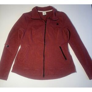 Cabi Med Full‎ Zip Cotton Slub Knit Training Jacket Burgundy 4122 Pockets Zip